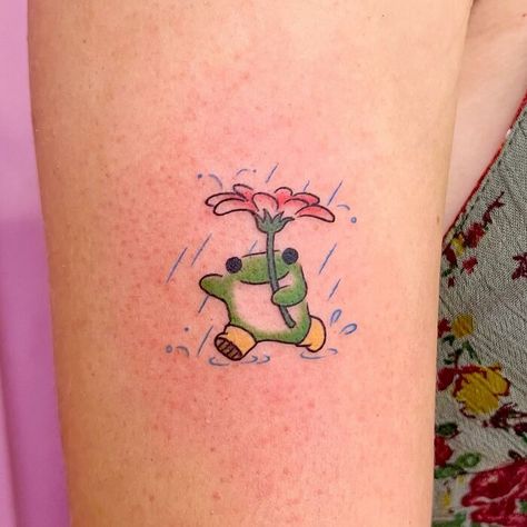 Cute Tattoo Art By Buoy Tattoo Memes, Cute Animal Tattoos, Duck Tattoos, Frog Tattoos, Bicep Tattoo, Petite Tattoos, Doodle Tattoo, Cute Little Tattoos, Tattoo Aftercare