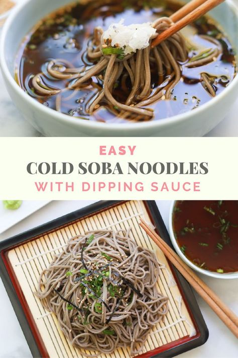 Buckhweat Japanese Soba noodles with dipping sauce in a bowl. Soba Sauce Recipe, Japanese Soba Noodle Recipe, Cold Soba Noodle Recipe, Cold Noodles Recipes, Cold Soba Noodles, Zaru Soba, Soba Recipe, Japanese Soba Noodles, Soba Noodles Recipe