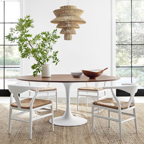 Tulip Dining Table & Baldwin Dining Chairs | Williams Sonoma Oval Tulip Dining Table, Dining Table Oval, Tulip Dining Table, Luxury Dining Tables, Round Pedestal Dining Table, Tulip Table, Formal Dining Tables, Kitchen Tables, Aged Bronze