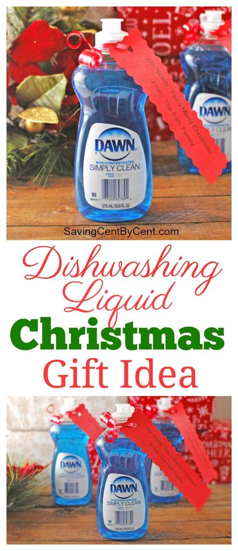 This dishwashing liquid Christmas gift is an inexpensive idea to give to neighbors and friends. Dish Soap Gift Ideas, Gifts To Friends, Inexpensive Christmas Gifts, Neighbor Christmas Gifts, Thrifty Thursday, Holiday Party Foods, Thrifty Living, Giving Gifts, Dawn Dish Soap