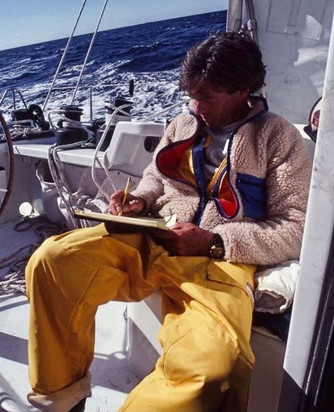 Gear and Goods on Instagram: “Mike Plant was an American single-handed yachtsman. He competed in the BOC Challenge and the Vendée Globe, a single-handed non-stop race…” Patagonia Aesthetic, Patagonia Retro X Jacket, Fisherman Outfit, Patagonia Retro X, Patagonia Retro, Patagonia Outfit, Boat Pics, Lake Pictures With Friends, Pictures With Friends