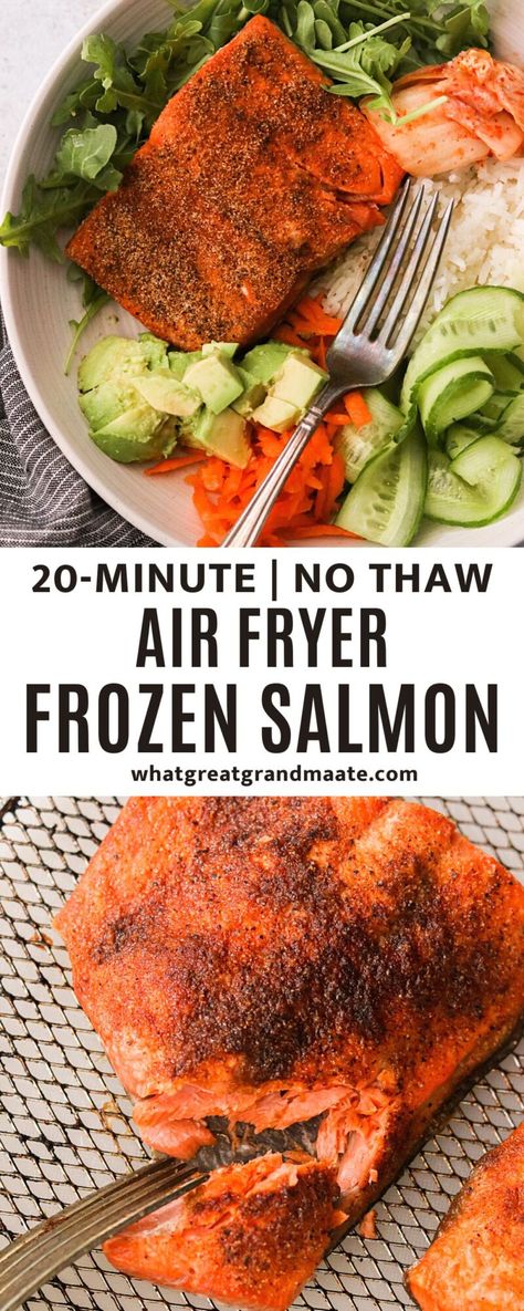 Ww Air Fryer Salmon Recipes, Airfry Frozen Salmon Fillet, Airfryer Frozen Salmon, Frozen Salmon Air Fryer Recipes Healthy, Salmon Foil Packets Air Fryer, Easy Frozen Salmon Recipes Baked, Frozen Salmon In Air Fryer Recipe, Air Fried Frozen Salmon, Air Fryer Salmon Recipes From Frozen