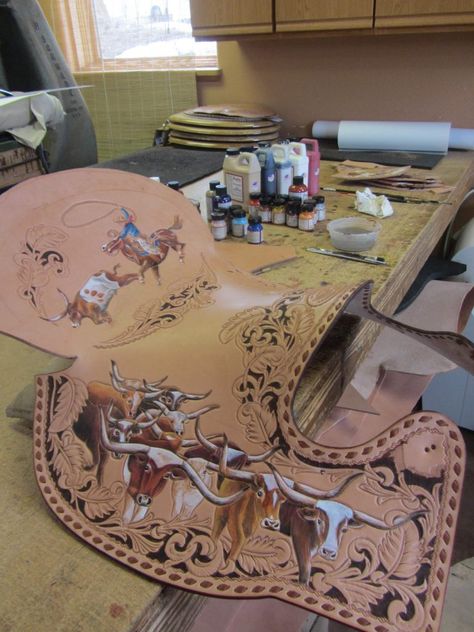 The Buckaroos | Skyhorse Saddles Saddle Tooling, Saddle Making, Wade Saddles, Horse Farm Ideas, Cowboy Decor, Longhorn Cattle, Western Saddles, Leather Patterns, Leather Tooling Patterns