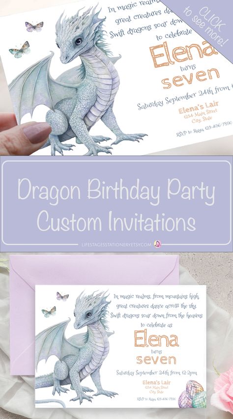 Fantasy Birthday Party Ideas, Girl Dragon Birthday Party, Dragon Birthday Party Girl, Girls Dragon Birthday Party, Dragon Party Ideas, Dragon Party Invitations, Dragon Birthday Party Invitations, Dragon Themed Birthday Party, Dragon Birthday Party