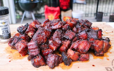 Pork Belly Burnt Ends are an amazing bite of BBQ, and this recipe puts Caribbean spin on Jerk Pork Belly Bites. Jerk Recipes, Pork Belly Bites, Pellet Smoker Recipes, Jerk Sauce, Pork Belly Burnt Ends, Jerk Marinade, Jerk Pork, Smoked Turkey Recipes, Pellet Smoker