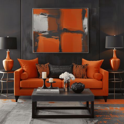 9 Orange Decor Secrets Only The Pros Know Orange And Grey Living Room Decor, Orange Living Room Decor Ideas, Loving Room Ideas, Orange Interior Design, Orange Room Decor, Burnt Orange Living Room, Orange Office, Orange Rooms, Orange Home Decor