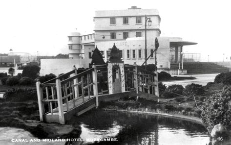 The Midland hotel and gardens, Morecambe. Midland Hotel, British Seaside, Seaside Towns, Blackpool, Design Set, New Ideas, Vintage Images, Lancaster, Bedroom Design