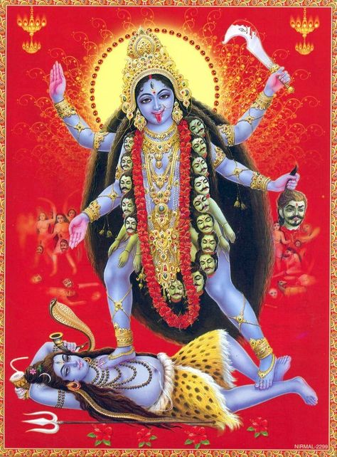 Kali Astride Shiva Vintage-style Devotional Print (via Etsy: EasternImage) Chetra Navratri, Maa Mahakali, Hindu Cosmos, Ma Kali, Maa Kali Images, Goddess Kali Images, Kali Maa, Indian Goddess Kali, Mother Kali