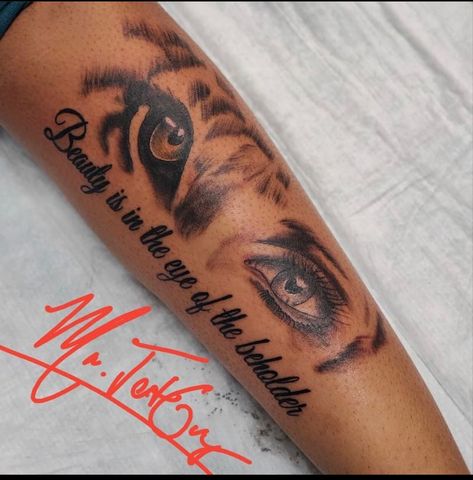 Tiger Tattoo For Women Arm Sleeve, Upper Arms Tattoo, Forearm Eyes Tattoo Women, Eye Tattoo Ideas Black Women, Under Arm Tattoo For Women, Thug Tattoos For Women Arm, Lion Eye Tattoo For Women, Baddie Tattoo Ideas Female Forearm, Lion Eyes Tattoo