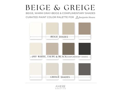 Timeless Color Palette Home, Greige Benjamin Moore, Benjamin Moore Beige, Color Palette Benjamin Moore, Greige Paint Color, Taupe Color Palettes, Interior 2024, White House Interior, Home Paint Color