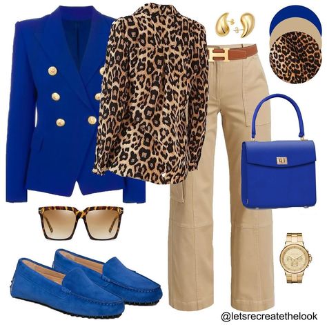 Animal Print Work Outfit, Leopard Outfit Ideas Classy, Outfit Ideas With Khaki Pants, Polka Dot Blazer Outfit, Colors That Go With Khaki, Leopard Outfit Ideas, Leopard Print Outfits, Leopard Outfits, Khaki Cargo Pants