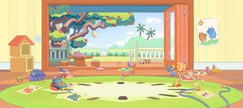 Bluey Cartoon House Inside, Bluey Inspired Playroom, Blueys Room, Bluey Backyard Background, Bluey Background Art, Bluey's House, Bluey Backgrounds, Bingo Heeler, Bluey Fanart