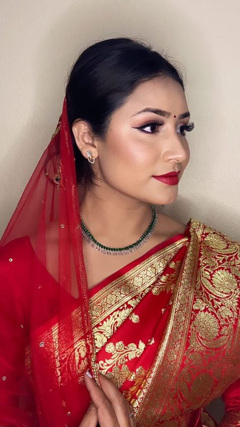 Nepali Bridal Makeup, Nepali Bride Wedding Nepal, Bridal Look Makeup, Nepali Bride, Desi Aesthetic, Bridal Look, Bride Makeup, Bridal Looks, Bridal Makeup