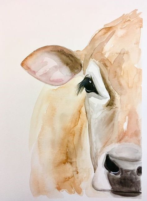 Watercolor Wild Animals, Watercolour Animal Painting, Cute Farm Animal Paintings, Bull Watercolor, Watercolor Farm Animals, Cow Artwork, Jersey Cow, Cow Painting, Cow Art