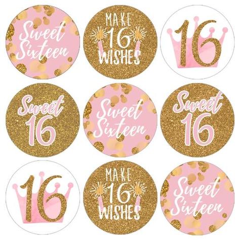 Distinctivs creates memorable personalized favor stickers, labels and water bottle wrappers for birthdays, baby showers, gender reveals, bridal shower, weddings, graduation, holiday and much more for your celebration. Proudly Made in USA. Pink And Gold Sweet 16, Sweet Sixteen Party Themes, Sweet Sixteen Decorations, Sweet Sixteen Party Favors, Gold Sweet 16, Sweet 16 Party Favors, Sweet 16 Party Decorations, Pink And Gold Birthday Party, Sweet 16 Favors