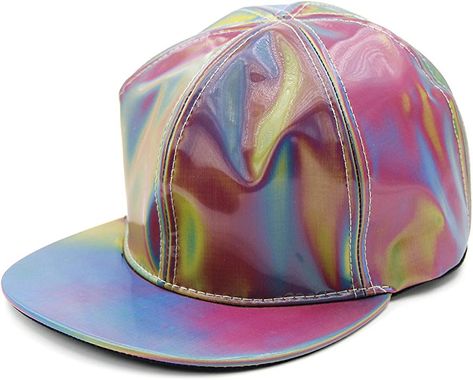 Marty McFly Cap Replica Rainbow Metallic Cap Hat Rave Hats, Holographic Fashion, Rainbow Hat, Interesting Fashion, Rainbow Hats, Hip Hop Women, Hollywood Mirror, Lightning Bolt Earrings, Different Hats