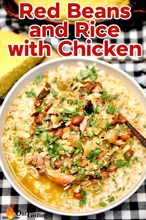 Red Beans and Rice with Chicken is a hearty meal that is bursting with delicious flavors. Make this a quick dinner by using smoked chicken and canned beans. Rice With Chicken, Red Beans And Rice, Beans And Rice, Hearty Meal, Chicken Meal Prep, Canned Beans, Smoked Chicken, Barbecue Recipes, Chicken And Dumplings