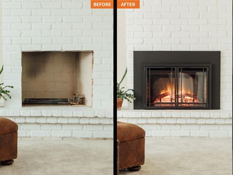 Converting Fireplace To Electric, Wood Burning To Electric Fireplace, How To Install An Electric Fireplace, Wood Burning Fireplace Insert Ideas, Install Electric Fireplace, Electric Fireplace Insert Existing Fireplace, Convert Fireplace To Electric, Brick Fireplace Electric, Replace Fireplace Insert