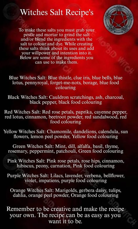 Witch Salt Uses, Black Salt Witchcraft Recipe, How To Make Red Salt Witchcraft, Witch Salt Recipes, Witches Black Salt Recipe, Red Salt Witchcraft, Red Salt Recipe Witchcraft, Blood Magick Witchcraft, Witchcraft Salt