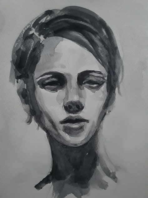 Lesley Hill UK, monochrome watercolour portrait Black And White Watercolor Portrait, Watercolour Refrence, Ink Painting Portrait, Watercolour Monochrome, Monochrome Face Painting, Watercolor Black And White, Watercolour Faces, Monochrome Painting Watercolor, Watercolour Face