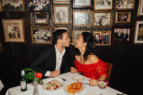 Restaurant Engagement Photos, Unique Engagement Shoot Ideas, Things To Do Together, Restaurant Pictures, Italian Cafe, Fun Engagement Photos, Wedding Logo Design, Restaurant Photos, Couple Wedding Rings