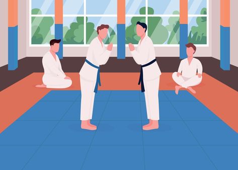 Martial arts training flat color vector illustration Training Illustration, English Learning Course, Karate Dojo, Best Online Courses, Martial Arts Training, Aikido, Color Vector, Flat Color, Taekwondo