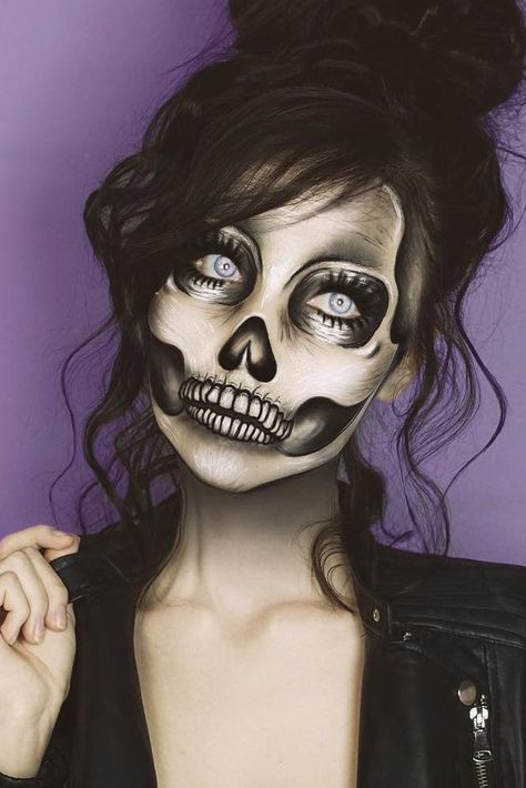 Classy Skeleton Makeup Idea #bones #classyskeleton ★ Skeleton makeup for Halloween is so popular. Explore cute and scary realistic looks DIY with glam glitter. #skeletonmakeup #skull #skeleton #halloween #halloweenmakeup #makeup #makeupideas Bone Makeup Halloween, Women’s Skull Makeup, Glam Skeleton Makeup Halloween, Womens Skeleton Costume Diy, Creepy Skeleton Makeup, Skull Face Paint Women, Womens Skeleton Makeup, Glam Skeleton Makeup, Glam Skull Makeup