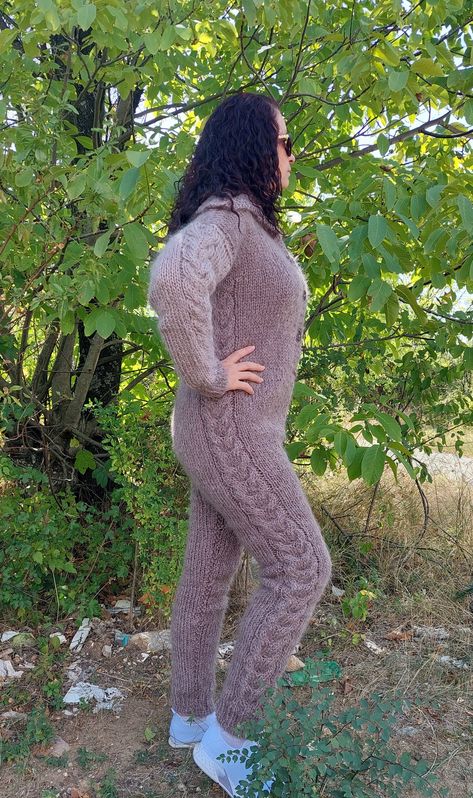 Wool Catsuit, Maxi Cardigan Outfit, One Size Mohair Long Sleeve Outerwear, Cozy Long Sleeve Mohair Sweater Coat, Knit Full-length Lounge Pants, Fitted Mohair Turtleneck Sweater, Stara Zagora, Union Suit, Maxi Cardigan