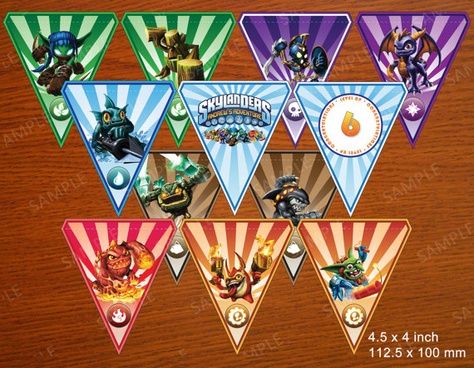 Skylander Birthday Flags - DIY Printable - Party Flags Skylanders Birthday Party, Sky Landers, Skylanders Birthday, Skylanders Party, Boy Birthday Ideas, Slumber Party Games, Birthday Flags, Ninja Turtle Birthday, Party Flags