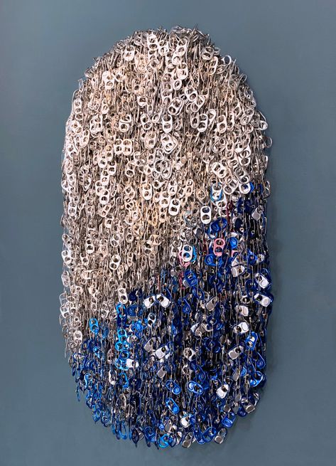 Treasure 7.8 (blue with silver and pink) by Virginia Fleck | Artwork Archive Beads Artwork, Recycled Artwork, Antiques Road Trip, Borrowed Time, Recycled Beads, Clothing Making, Soda Tabs, Aluminum Can Crafts, Art Showcase