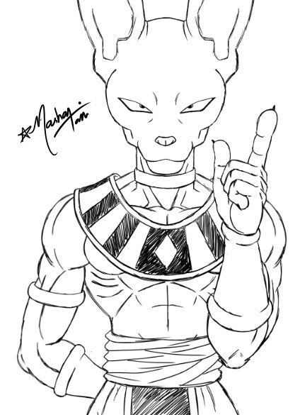 Anime Drawing Dragon Ball, Dragonballz Drawings, Beerus Drawing, Dbs Drawings, Goku Face Drawing, Goku Drawing Sketch, Lord Beerus Drawing, Kid Buu Drawing, Bills Dragon Ball