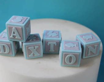 Baby Blocks Cake, Dedication Cake, Fondant Letters, Cube Cake, Elephant Cake, Christening Cakes, Elephant Cakes, Fondant Baby, Christening Party