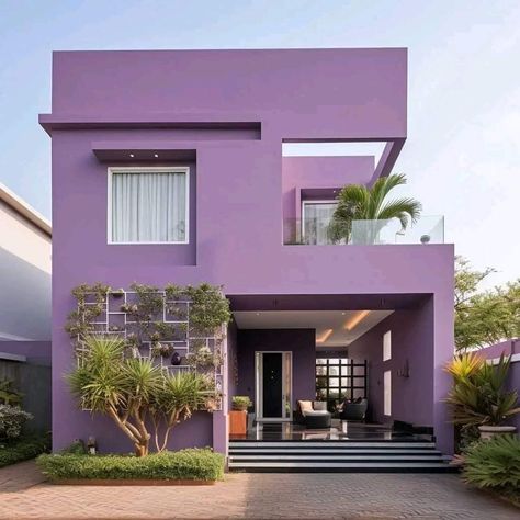 Purple House Exterior, Modern Asian House, Japanese Exterior, Purple House, Small Modern House Plans, Asian House, Home Styles Exterior, Small House Elevation Design, Asian Paints