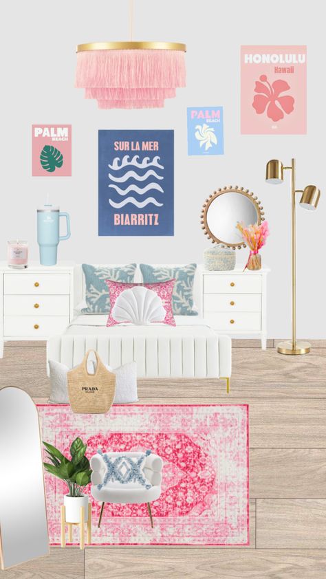 Beachy room idea! #pink #blue (Prob my fav!) Pink And Blue Room Ideas, Pink Beachy Room, Shared Girls Bedroom, Preppy Bedroom, Beachy Room, Coastal Room, Beach Room, Coastal Bedrooms, Preppy Room