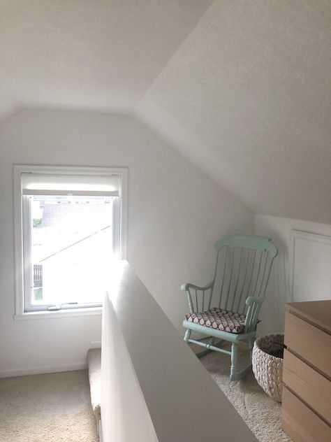 Our attic bedroom is tricky to work with because of the sloped ceilings. We decided to use colorblocking and some shelves to bring a boring corner to life!Scroll down for links to my blog and Instagram. This is what we started with. I painted the beige walls white when we moved in. To keep the whole room cohesive with our other accent wall, we thought a green color block with open shelves would help this neglected space. Decide on a colorblock shape I played around with shapes using… Corner China Cabinets, Wood Closet Doors, Column Ideas, Paint Ceiling, Accent Wall Stencil, Green Color Block, Faux Fireplace Diy, Diy Accent Wall, Door Shelves