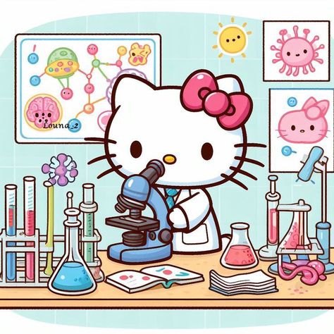 Scientist Hello Kitty, Science Hello Kitty, Hello Kitty Scientist, Hello Kitty Science, Science Wallpaper, Hello Kitty Art, Kitty Art, Hello Kitty Pictures, Kitty Wallpaper