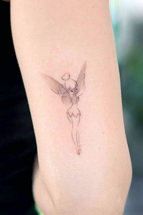 Small Fairy Tattoos, Tinker Bell Tattoo, Belle Tattoo, Fairy Tattoo Designs, Small Pretty Tattoos, Petite Tattoos, Disney Tattoo, Fairy Tattoo, Minimalist Tattoos