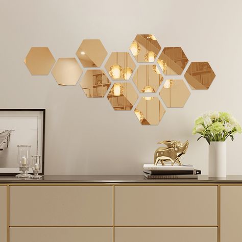 Wc Mirror, Hexagon Mirror Photo Wall, Honeycomb Mirror Design, Hexagonal Mirror Wall Decor, Hexagon Mirror Design, Mirror Wall Decor Bedroom, Hexagon Mirror Wall Decor, Acrylic Mirror Wall Decor Hexagon, Mirror Hexagon