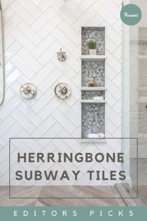 Get inspired with our HERRINGBONE SUBWAY TILE IDEAS and designs. Our images will help define your vision, taking your design ideas to the next level. Trust Houszed... #subwaytileideas #subwaytilebathroom #herringbonesubwaytile #subwaytilebathroomwalls #bathroomsubwaytileideas #subwaytileshower #subwaytilepatterns #verticalsubwaytile #subwaytilebathroomideas #subwaytilelayoutpatterns #metrotileideas #whitemetrotileideas Herringbone Subway Tile Shower Wall, White Herringbone Shower Tile, Subway Tile Patterns Bathroom, Herringbone Shower Tile, Subway Tile Bathroom Wall, Tile Bathroom Walls, Subway Tile Ideas, Kitchen Tile Flooring, Tile Layout Patterns