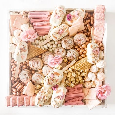 Birthday Dessert Charcuterie Board, Pink Charcuterie Board, Pink Charcuterie, Themed Charcuterie Boards, Cakesicles Ideas, Dessert Charcuterie Board, Dessert Charcuterie, Origami Projects, Birthday Dessert