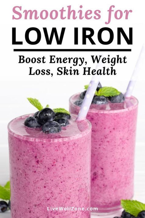 Here's the most simple, healthy and effective way to kick-start your weight loss by simply incorporating this smoothies diet plan into your diet: 👀👇⁣⁣… Iron Rich Smoothie Recipes, Iron Rich Smoothie, Iron Foods, Living Motivation, Deficiency Symptoms, Foods With Iron, Blueberry Smoothie, Iron Deficiency, Iron Rich Foods