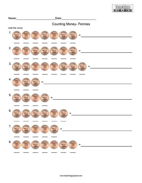 Teaching Squared would like you to enjoy these free math fact worksheets for you to download. Hover over an image to see what the PDF looks like.  Then you can click on any one of the images to pull up the PDF. You can then print the PDF. Counting Money- Pennies– Count the pennies on … Counting Money Read More » Counting Pennies Worksheet, Kindergarten Money Worksheets, Counting Coins Worksheet, Money Kindergarten, Counting Pennies, Counting Money Worksheets, Money Math Worksheets, Math Fact Worksheets, Teaching Money