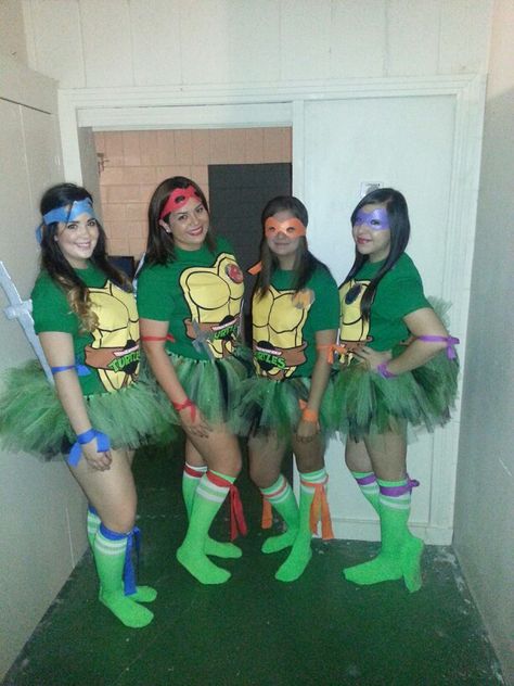 Teenage Mutant Ninja Turtles Halloween Costume Ninja Turtles Halloween, Teenage Mutant Ninja Turtles Halloween, Teenage Mutant Ninja Turtles Halloween Costume, Diy Ninja Turtle Costume, Girl Ninja Turtle, Teenage Mutant Ninja Turtles Costume, Diy Group Halloween Costumes, Ninja Turtle Costume, Cute Group Halloween Costumes