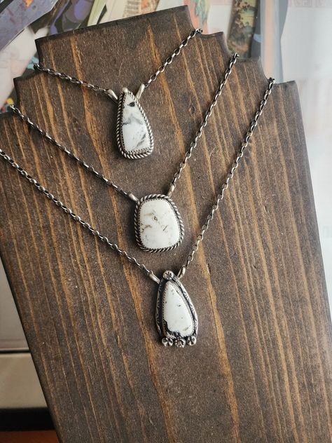 White Buffalo Sterling Silver 16" Sterling Silver affixed chain Artist hallmark, VH Authentic, Navajo made Pendant dimensions: Style 1 - 1.37"L x .71"W Style 2 - 1.15"L x .91"W Style 3 - 1.59"L x .84"W White Turquoise Necklace, Buffalo Turquoise Jewelry, White Buffalo Turquoise Jewelry, White Buffalo Turquoise, Bronze Earrings, Navajo Jewelry, Hand Painted Ornaments, Western Jewelry, White Buffalo