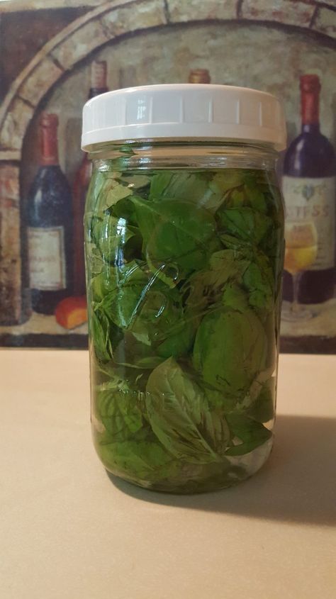 Basil Vinegar, Storing Veggies, Addition Exterior, Basil Garden, Drying Fresh Herbs, Herbal Vinegar, Flavored Vinegars, Infused Vinegars, Diy Home Garden