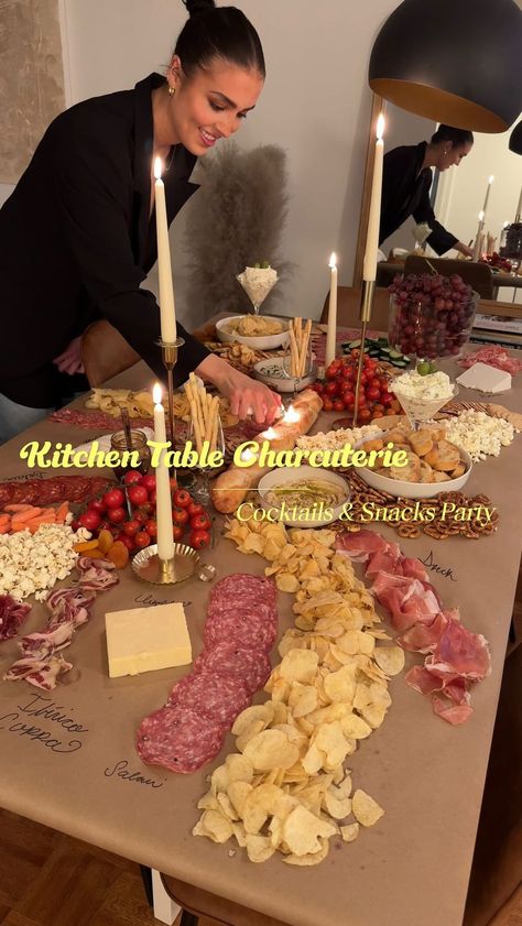 Erin Silberman | Kitchen Table Charcuterie - Cocktail Party •Follow @seriousfoodfetish for more recipes, restaurant recs & food trends• There’s always… | Instagram 30th Party Food Ideas, Appetizers For Company, Cheese Themed Party Decorations, New Years Party Recipes, Floor Dinner Party, Cute Friendsgiving Food Ideas, Light Dinner Party Menu Ideas, Martini Charcuterie Board, Hosting Appetizer Party