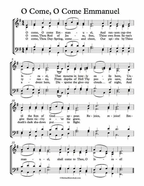 Oh Come Oh Come Emmanuel, Oh Come Emmanuel, O Come O Come Emmanuel, Choir Sheet Music, Christmas Carols Lyrics, O Come Emmanuel, D Minor, Christmas Carols, Music Sheets