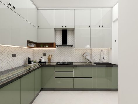 L Shaped Modular Kitchen India, Acrylic Kitchen Cabinets Modern, Kitchen Designs Indian, Modular Kitchen Colour, L Shaped Kitchen Interior, L Shaped Kitchen Cabinets, Modular Kitchen Colour Combination, L Shaped Modular Kitchen, Kitchen Color Trends