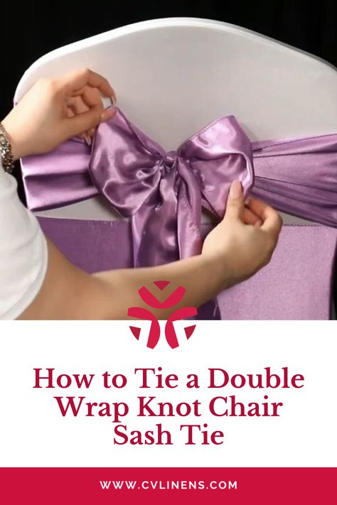 Learn how to tie a double wrap knot chair sash tie. A great way to finish off a chair or add some style to your decor. event decor event decorating ideas party aesthetic party decorations party ideas party decor How To Tie Chair Sashes, Chair Sash Ideas, Event Decorating Ideas, Decorating Ideas Party, Diy Chair Covers, Aesthetic Party, Event Decorating, Banquet Chair Covers, Chair Bows