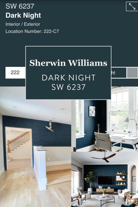 Sherwin Williams Dark Night Cabinets, Dark Blue Gray Accent Wall, Night Watch Sherwin Williams, Dark Knight Paint Sherwin Williams, Sherwin Williams Night Watch, Dark Blue Accent Wall Office, Sherwin Williams Dark Teal, Moody Blue Paint Colors Sherwin Williams, Black Blue Paint Color